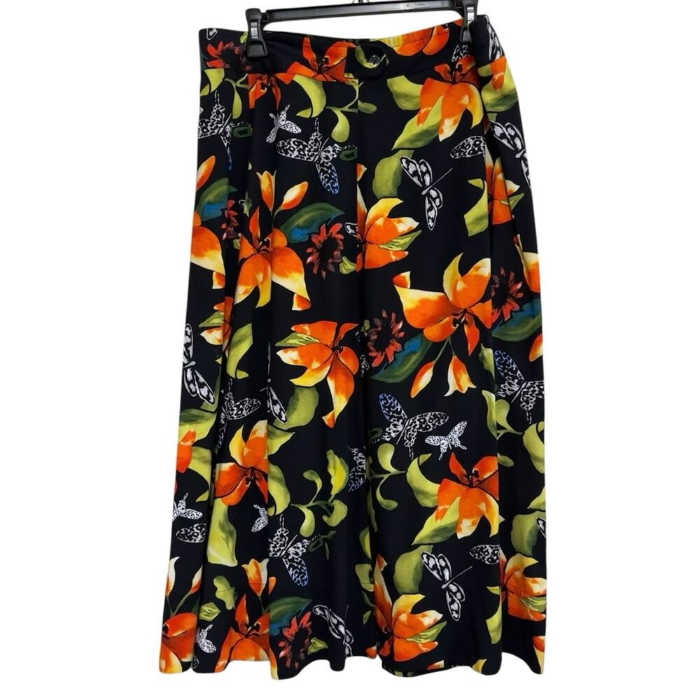 Soft Surroundings Floral Butterfly Midi Skirt Black Orange Boho Size Large‎